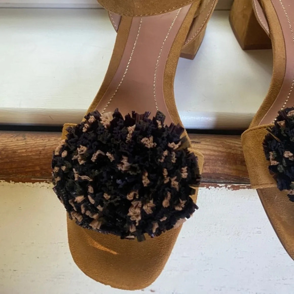 Zara Tan Suede Raffia Pom Pom Strappy Sandals 38 - Picture 13 of 13